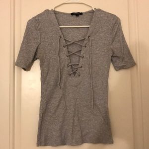Grey lace up top